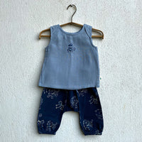 Organic Cotton Unisex Zoo Monkey Jhabla and Indigo Zoo Pajama Pants Set
