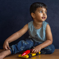 Organic Cotton Unisex Zoo Monkey Jhabla and Indigo Zoo Pajama Pants Set