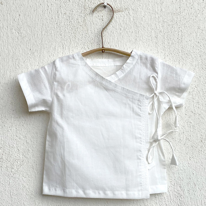 Organic Cotton Unisex Essential White Angarakha and Chambray Pyjama Pants Set