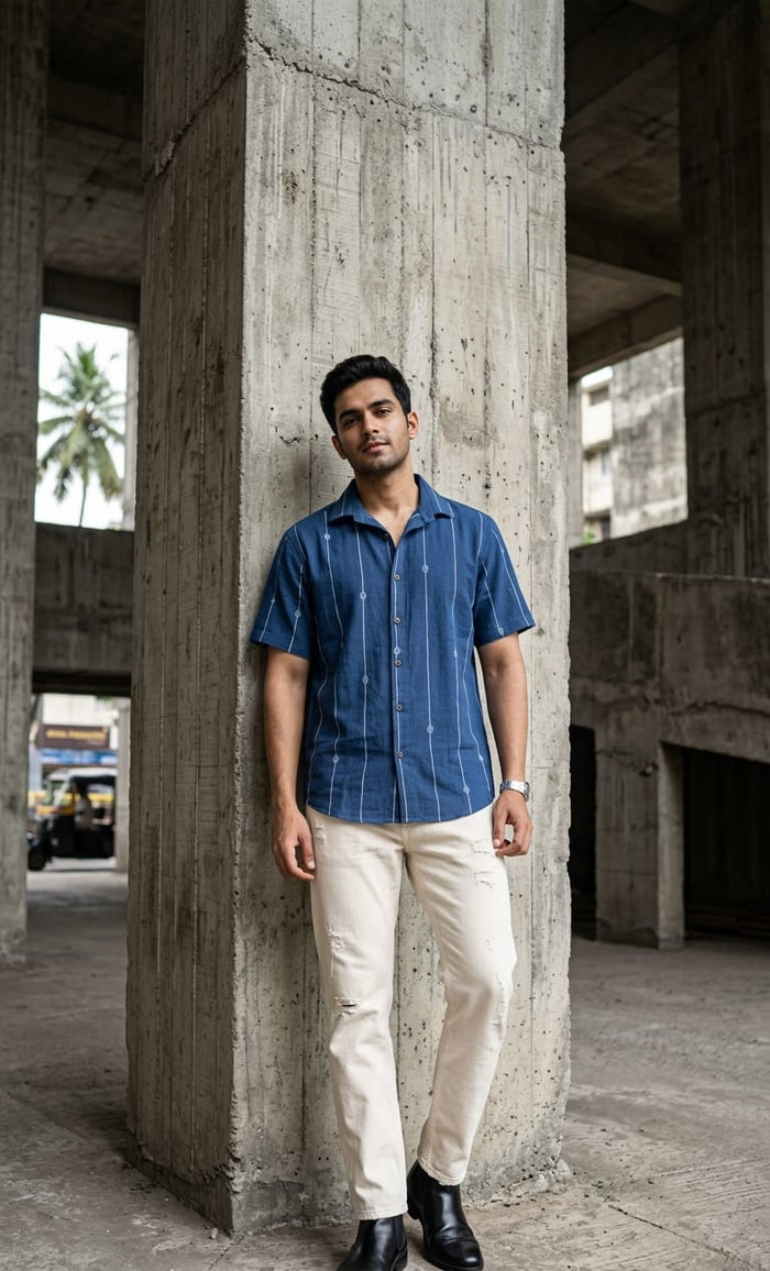 Men’s kala cotton shirt featuring breathable handwoven fabric and a relaxed fit for everyday wear.