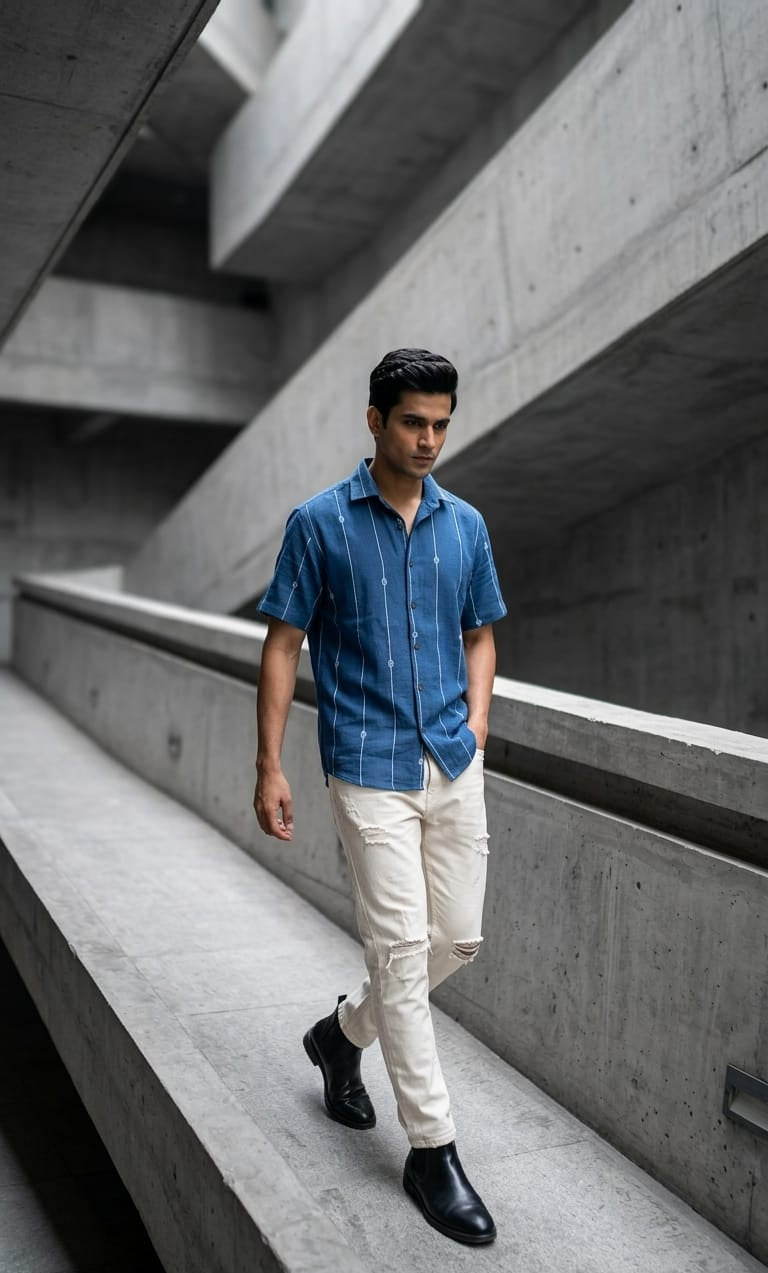 Men’s kala cotton shirt featuring breathable handwoven fabric and a relaxed fit for everyday wear.
