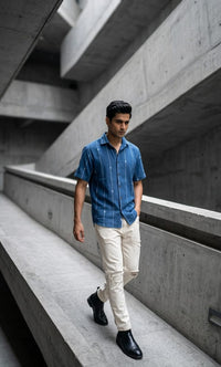 Men’s kala cotton shirt featuring breathable handwoven fabric and a relaxed fit for everyday wear.