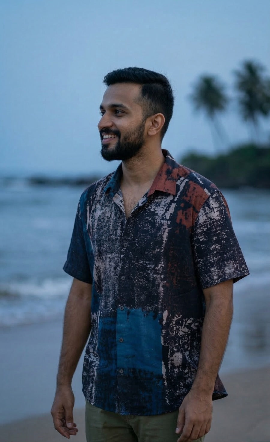 Men’s cotton shirt with hand block printing, featuring traditional patterns and a relaxed silhouette.
