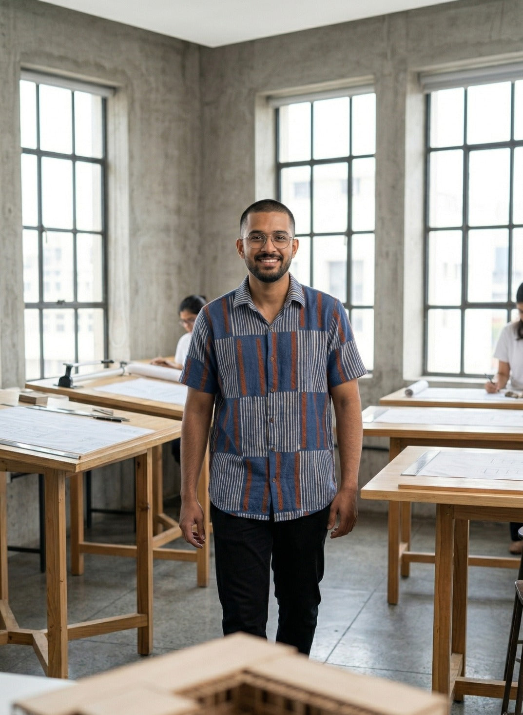 Cotton shirt with hand block printing, showcasing detailed artisanal patterns on a lightweight, breathable fabric.