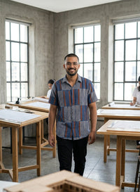 Cotton shirt with hand block printing, showcasing detailed artisanal patterns on a lightweight, breathable fabric.