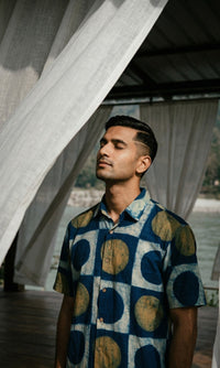 Cotton shirt with hand block printing, showcasing detailed artisanal patterns on a lightweight, breathable fabric.