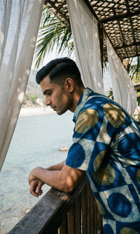 Cotton shirt with hand block printing, showcasing detailed artisanal patterns on a lightweight, breathable fabric.