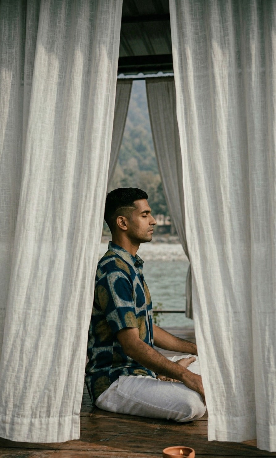 Cotton shirt with hand block printing, showcasing detailed artisanal patterns on a lightweight, breathable fabric.