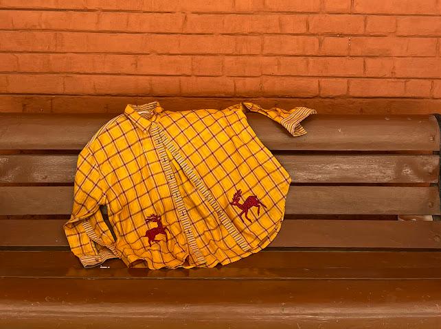 Yellow red checks shirt w deer