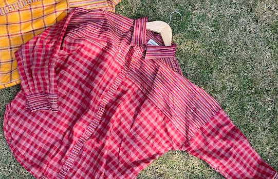 Pink checks mix match kaftan shirt