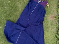 Indigo a line dress with red checks