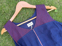 Indigo a line dress with red checks
