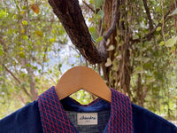 Indigo selvage shirt with red checks