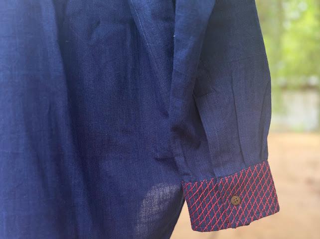 Indigo selvage shirt with red checks