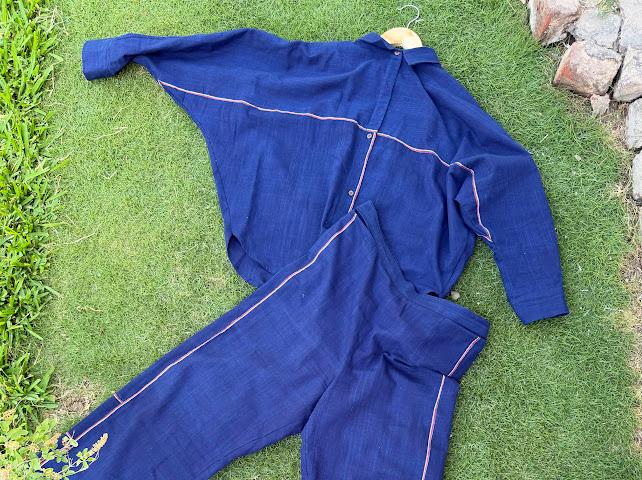 Indigo selvage kaftan top and pant
