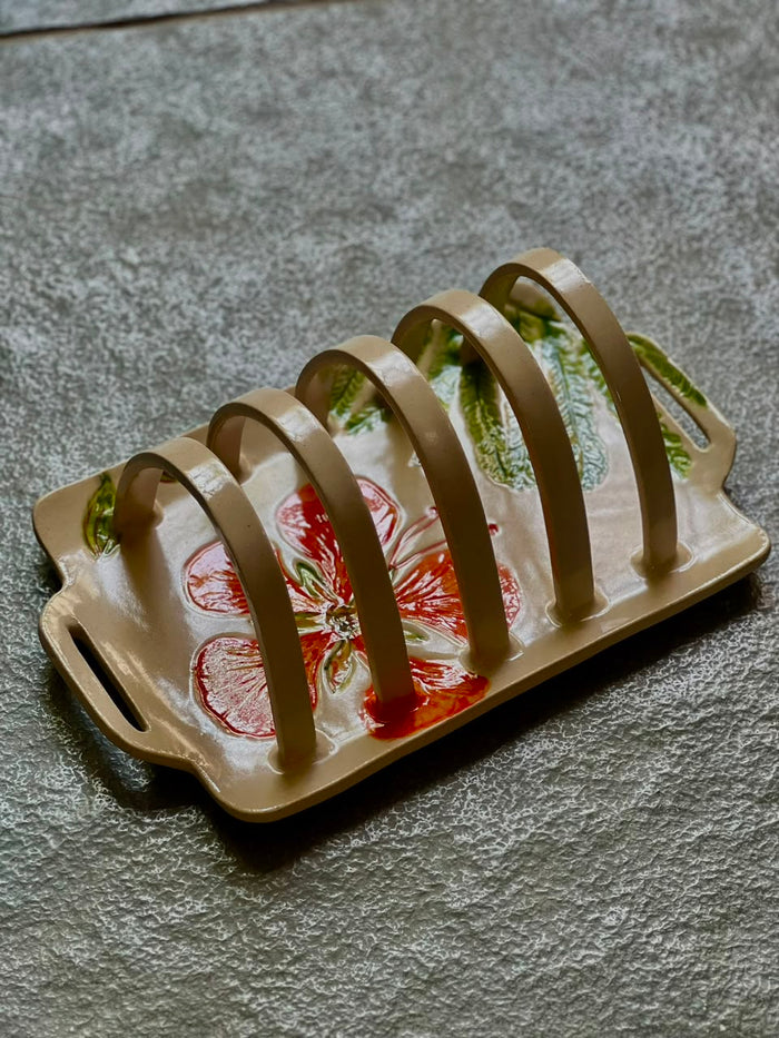 Ceramic toast rack top view - handmade artisan tableware natural glaze texture