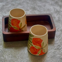Hand-Painted Ceramic Tumblers with Wooden Tray