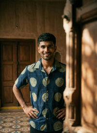 Cotton shirt with hand block printing, showcasing detailed artisanal patterns on a lightweight, breathable fabric.