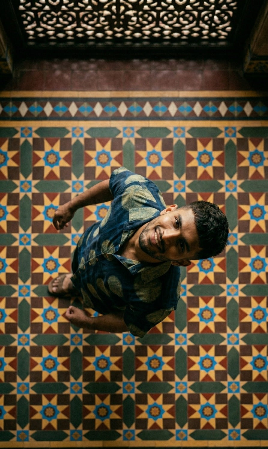 Cotton shirt with hand block printing, showcasing detailed artisanal patterns on a lightweight, breathable fabric.