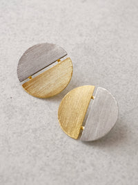 Yin Yang large studs worn De'anma symbolic brass earrings handcrafted artisan India