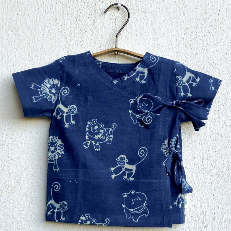 Organic Cotton Unisex Indigo Zoo Angarakha and White Pajama Pants Set