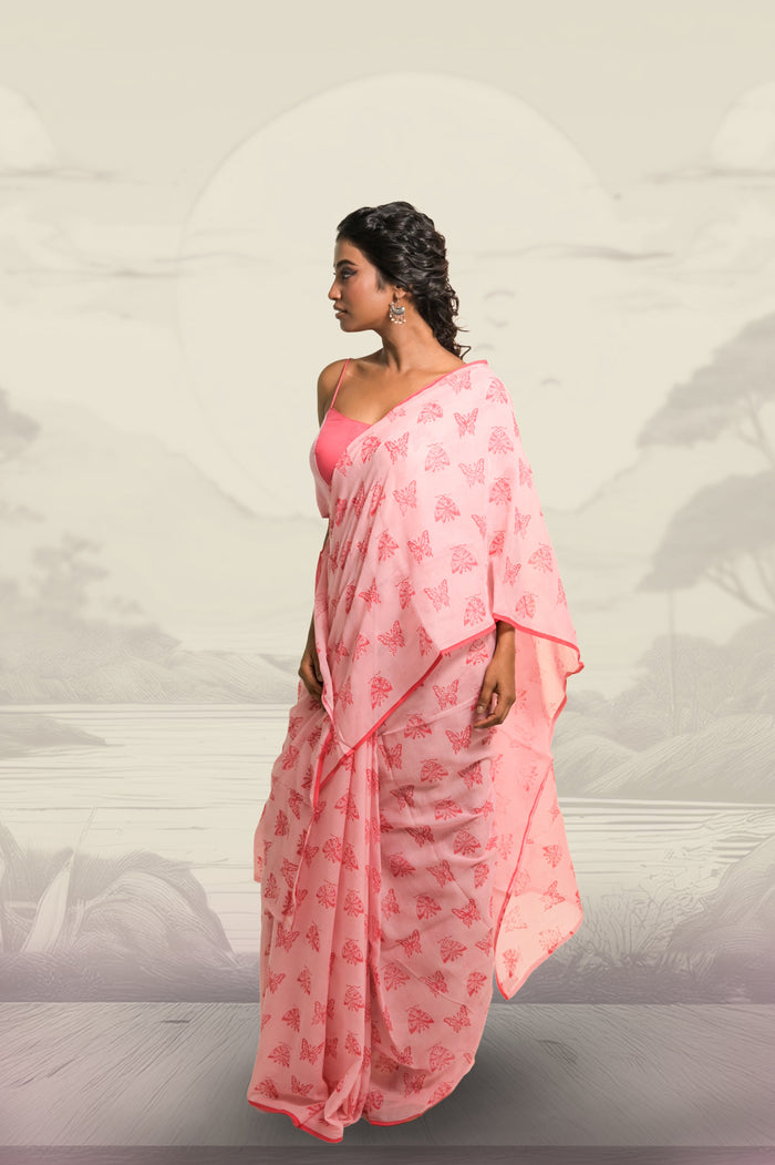 Baby Pink Mul Cotton Saree