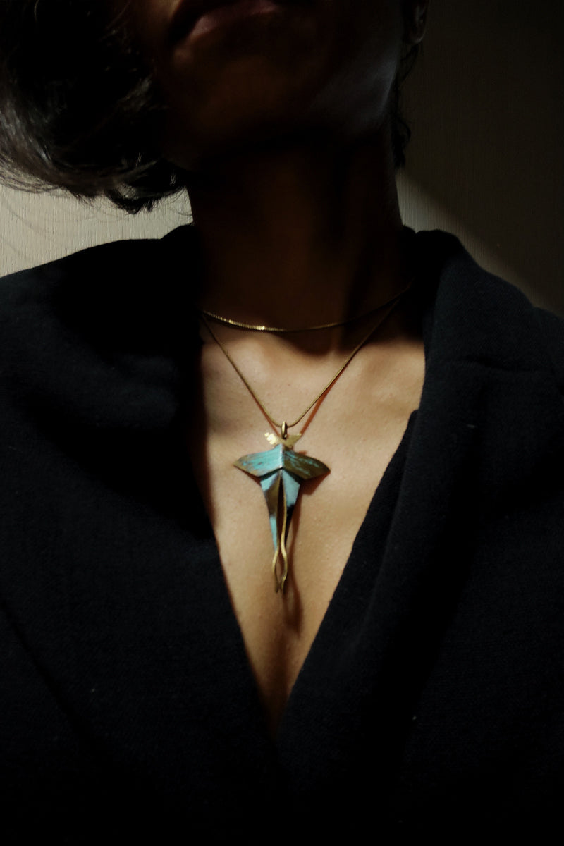 Chained Luna Moth Necklace by Dookdi — handcrafted sculptural luna moth pendant, artisan nature jewelry Mitti Lifestyle