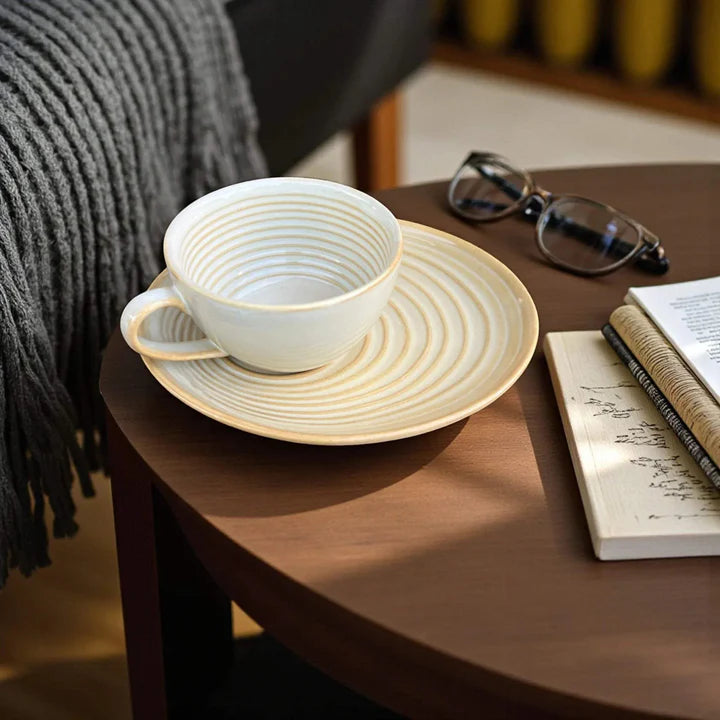 Handthrown ceramic coffee set in citrine sunrise glaze - artisan stoneware for mindful mornings