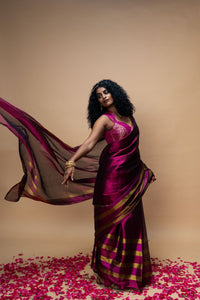dark pink handwoven tissue saree