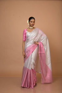 Sugandha dual-colour silver pink tissue saree fourth view Huts and Looms India artisan