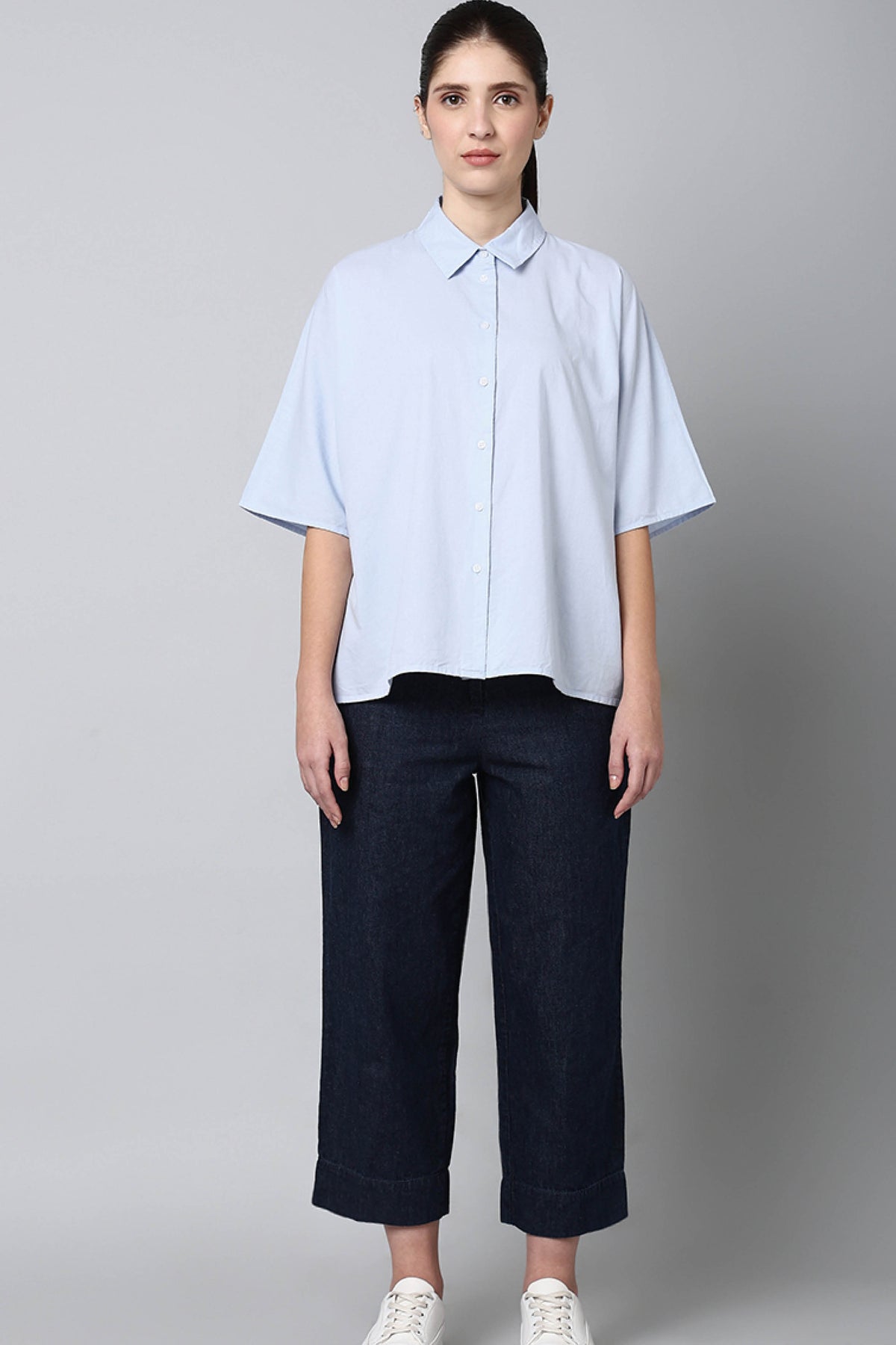 Cotton Sleeves Extended Blue Shirt