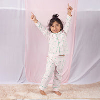 Unisex Palm Print Full Sleeve Nightsuit-Pink