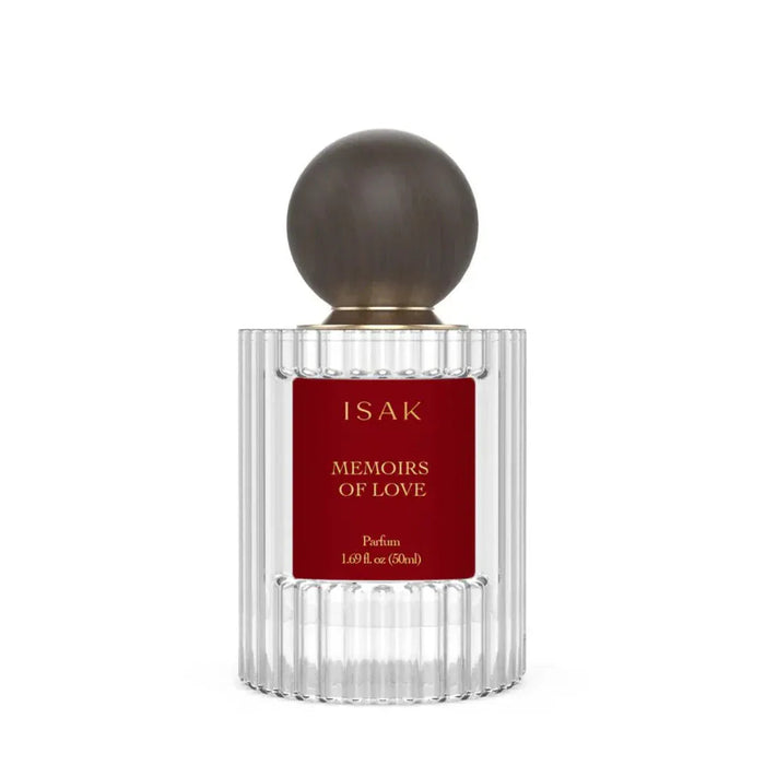 Perfume bottle labeled 'Memoirs of Love' by ISAK 