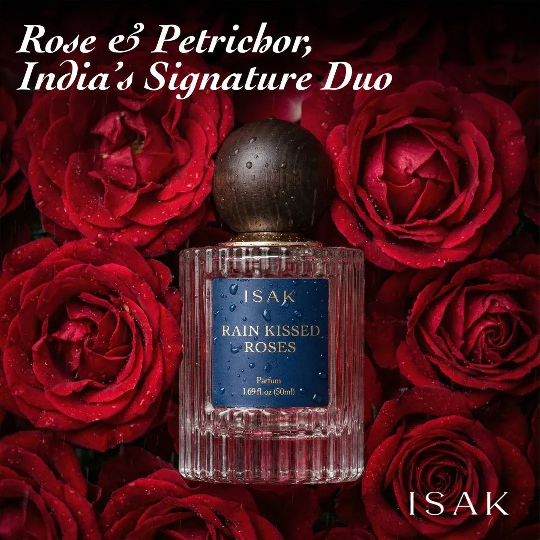 Rain Kissed Rose isak perfume product shot rose fragrance monsoon India natural
