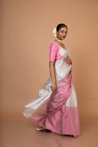 Sugandha handwoven silver pink tissue saree fifth view Huts and Looms India Mitti Lifestyle