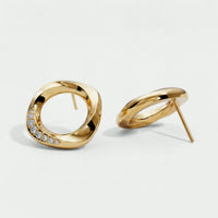Squircle stud gold vermeil worn model Dori artisan handcrafted jewellery India