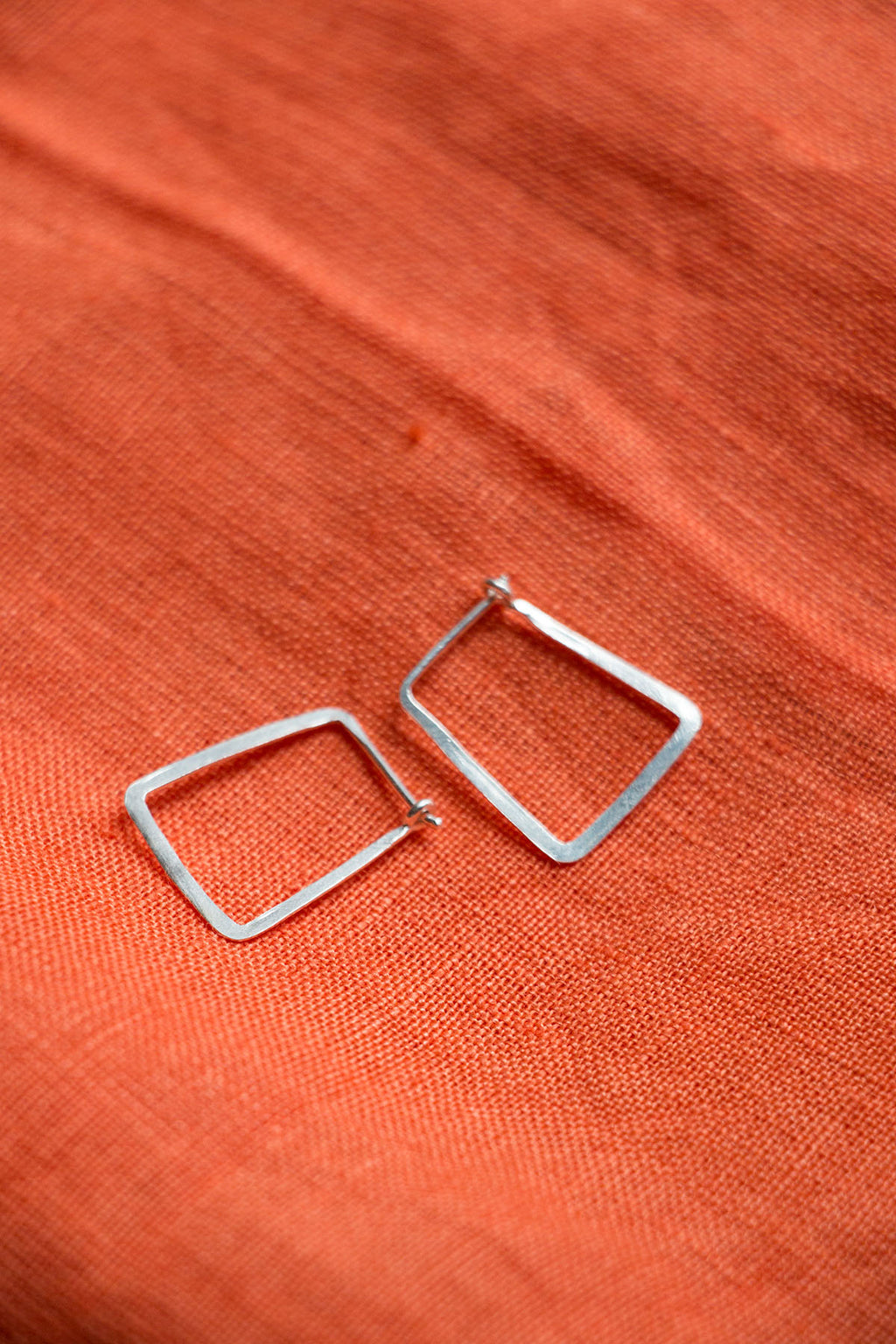 A.M P.M Square Silver Hoops