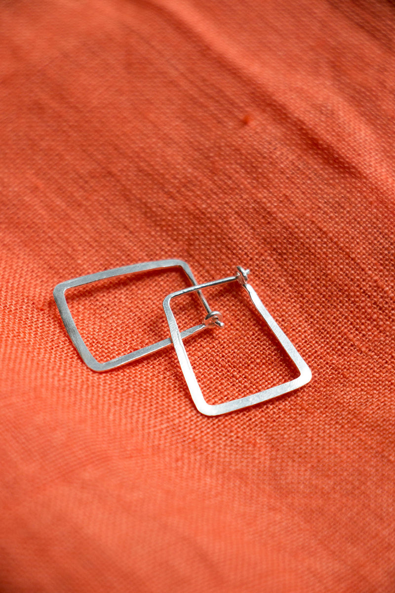 A.M P.M Square Silver Hoops